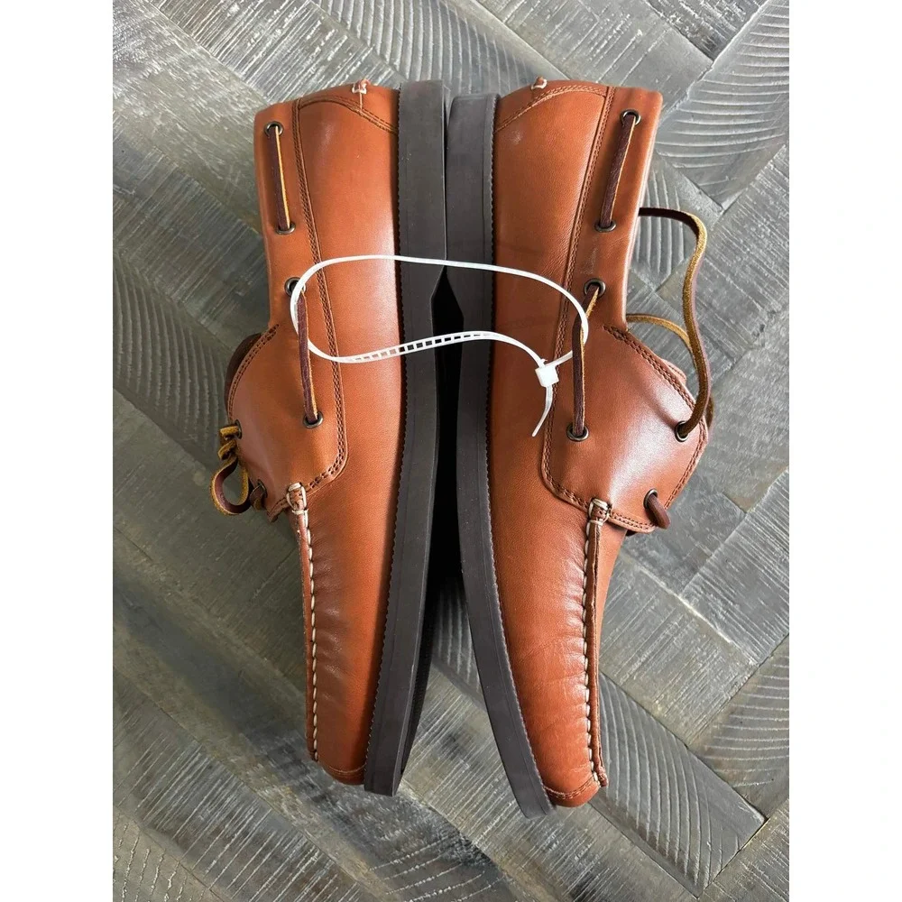 Cole Haan Grand+ Mens 11 British Tan Leather Boat Shoes C42132 Moc Toe Loafers